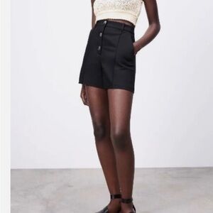 ZARA NWT Minimalist High Waisted Gold Button Black Bermuda Trouser Shorts SZ XS
